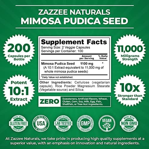 Zazzee Mimosa Pudica Seed 10:1 Extract, 200 Vegan Capsules, - Imagem 2