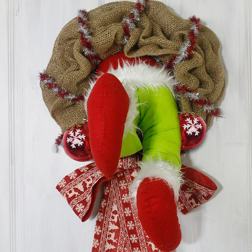 Coroa De Pelúcia De Natal Grinch Para Decoração De Portas - Imagem 2