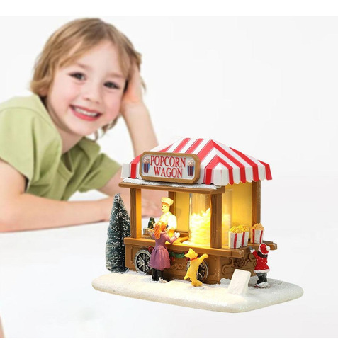 Mini Cenário De Natal Resina Neve Led Carroça Vila Cidade - Imagem 4