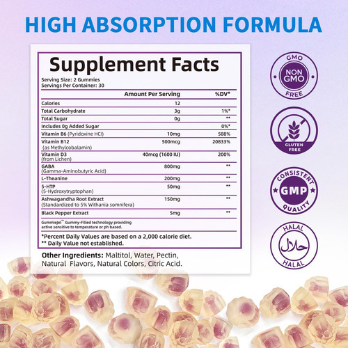 Healoading Gaba Gummies 800 Mg Suplementos Gaba Com L-teanin - Imagem 2