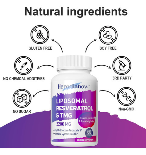 Resveratrol Lipossômico De Herodianow Com Suplemento Tmg 220 - Imagem 5
