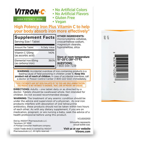 Suplemento De Ferro Vitron-c De Alta Potência 65 Mg + Vitami - Imagem 8