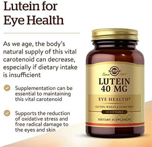 Solgar Luteína 40 Mg, 30 Cápsulas Gelatinosas - Apoia A Saú - Imagem 3