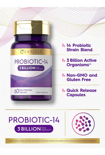 Probiótico Carlyle Probiotic-14 3 Bilhões De Cfu 60 Cápsulas - Imagem 3