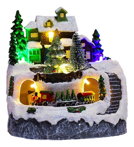 Natal Aldeia Casa Neve Árvore Cena Caixa De Música - Imagem 3