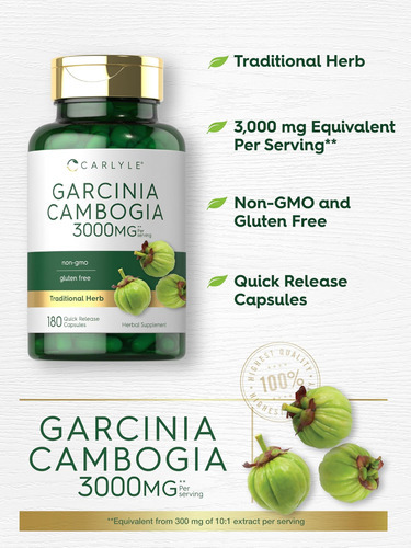 Carlyle Garcinia Cambogia 3000mg | 180 Cápsulas | Extrato De - Imagem 4