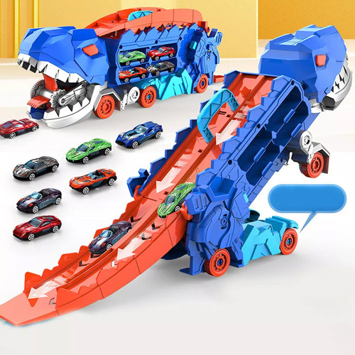 Brinquedo De Caminhão De Dinossauro +4mini Carros Comendo - Imagem 5