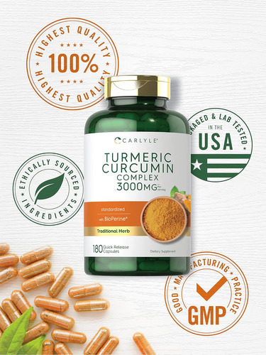 Suplemento De Curcumina E Cúrcuma Carlyle | 3000mg 180 Cápsu - Imagem 5