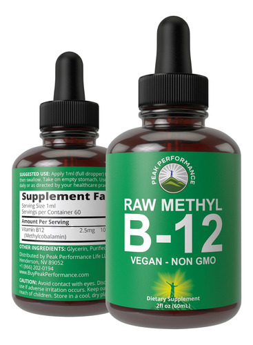 Vitamina B-12 Marca Peak Performance, 25 Mcg, 2 Onças