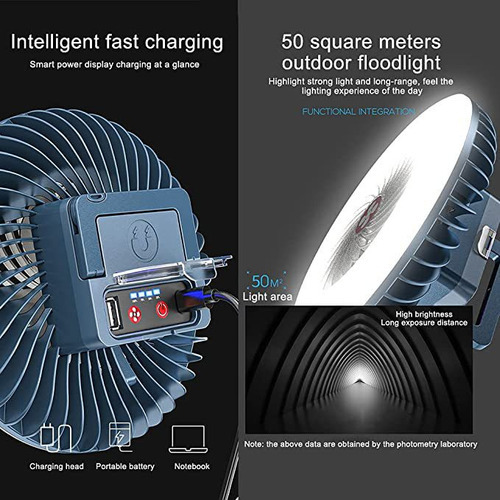 Ventilador Recarregável Barraca Viagem Led Lanterna Portátil - Imagem 9