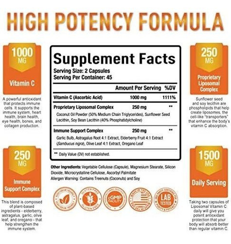 Suplemento Lipossomal Premium De Vitamina C - Absorção, Vit - Imagem 2