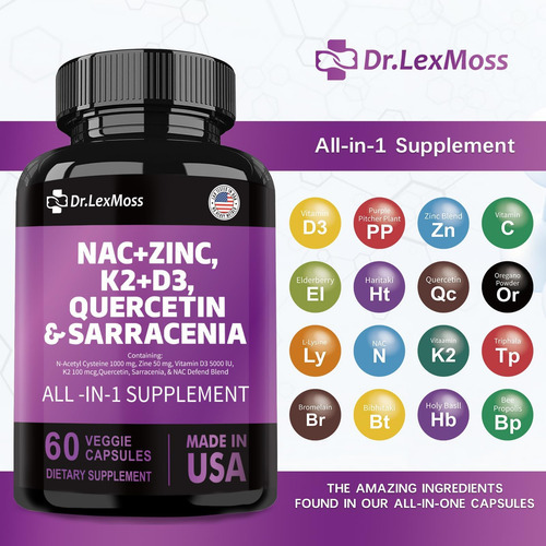 Suplemento Nac N-acetil Cisteína 1000mg Vitamina D3 K2 Zinco - Imagem 4