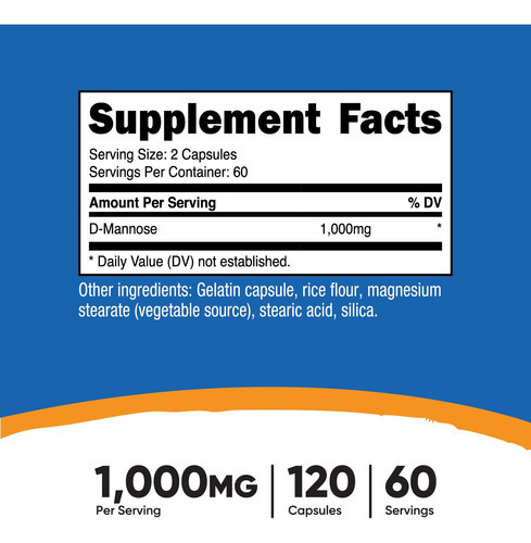 Suplemento Nutricost D-manose 1000 Mg 120 Cápsulas - Imagem 3