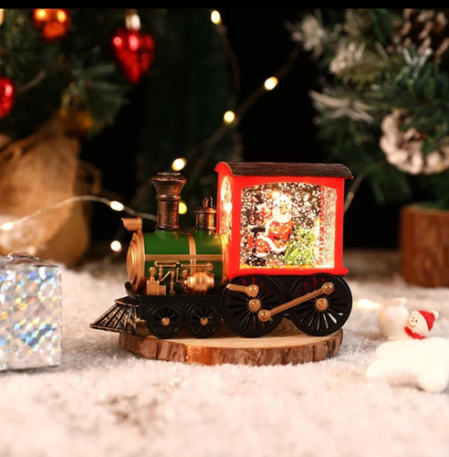 . Trem Do Papai Noel Decorado Com Água E Neve, Presente De - Imagem 3