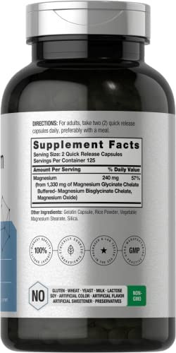 Glicinato De Magnésio Tamponado | 1330mg | 250 Cápsulas | Co - Imagem 2