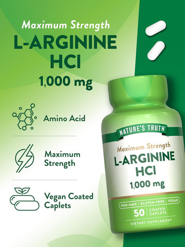 Natures Truth L-arginina Hcl 1000mg | 50 Caplets | Suplement - Imagem 5