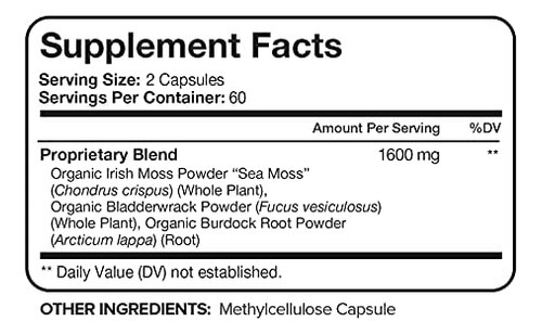 Nutrivein Organic Sea Moss 1600mg Plus Bladderwrack & Barda - Imagem 3