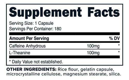 Cafeína Primaforce Com L-theanina, 100mg De Cada, 180 Cápsul - Imagem 2