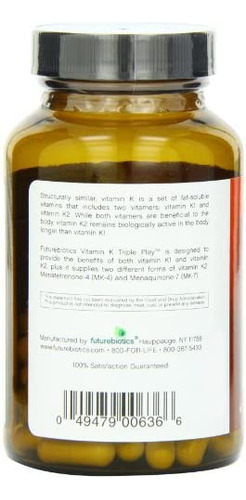 Cápsulas Futurebiotics, Triple Play De Vitamina K, Contagem - Imagem 2
