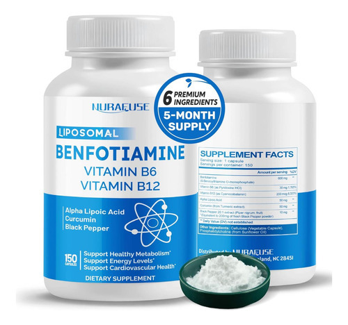 Nurafuse Benfotiamina Lipossomal 600mg Com Vitamina B6, Vita