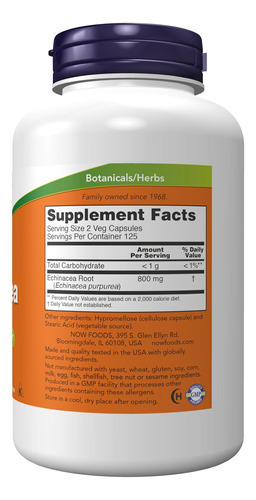 Now Supplements, Equinácea (raiz De Purpurea) 400 Mg, Suport - Imagem 2