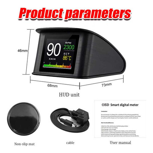 Aviso Digital De Velocidade De Temperatura Obd2 P10 Hud - Imagem 2