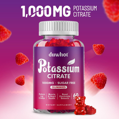 Gomas De Citrato De Potássio Duwhot 1000mg, Suplemento De Po - Imagem 2