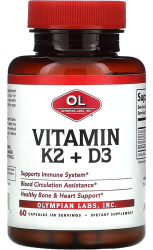 Olympian Labs Vitamina K2 + D3, 60 Porções, Suporta Sistema