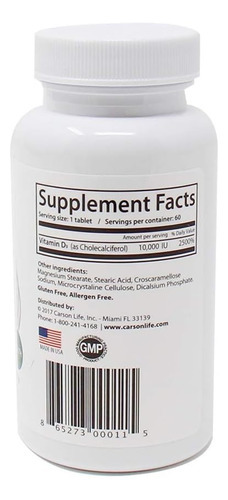 Carson Life Vitamina D 10.000 Ui Comprimidos - Excelente Sup - Imagem 2