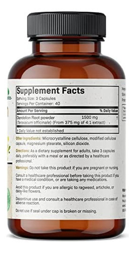 Futurebiotics Dandelion Root 1500 Mg Por Porção De Erva Diu - Imagem 2