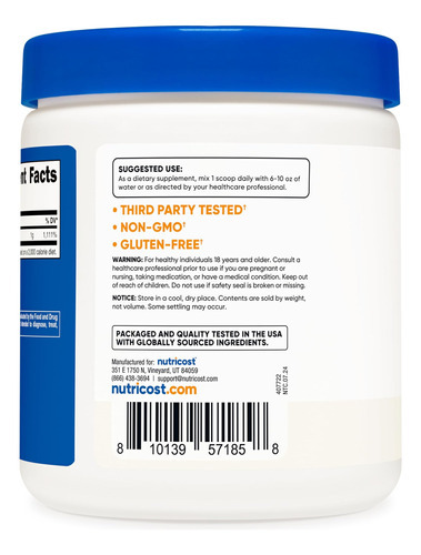 Pó De Ácido Ascórbico Puro Nutricost (vitamina C) 1lb - Imagem 4