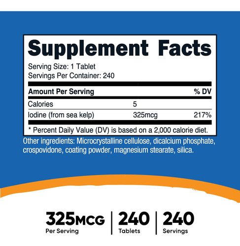 Suplemento Nutricost Iodine 325mcg 240 Comprimidos De Algas - Imagem 3