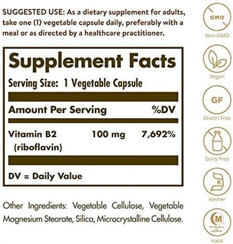 Vitamina B2 Solgar/ 100 Mg/100 Cápsulas - Imagem 2