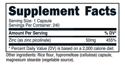 Suplemento Nutricost Picolinato De Zinco 50 Mg 240 Cápsulas - Imagem 7