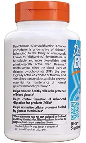 Doctors Best Benfotiamine, Non-gmo, Vegan, Sem Glúten, Sem - Imagem 3