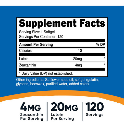 Suplemento Nutricost Zeaxantina Com Luteína 20mg 120 Softgel - Imagem 2