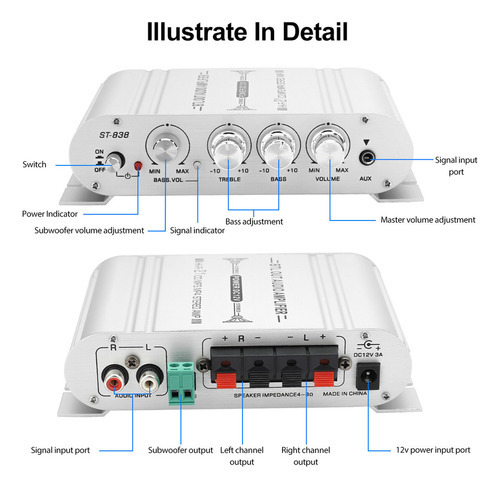 - Amplificador Estéreo De Áudio Automotivo 12v 400w - Imagem 4