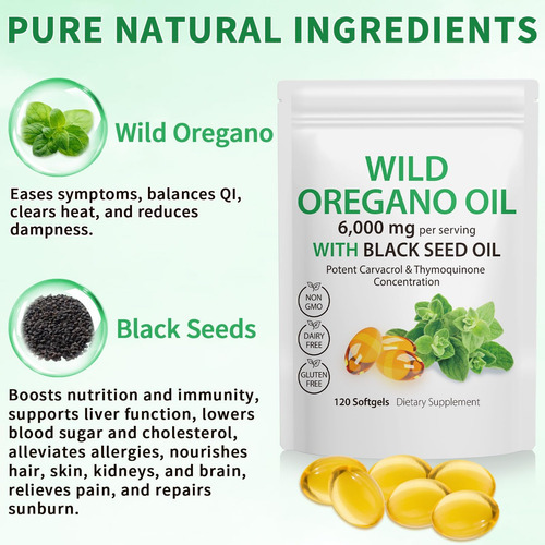 Tooffi Ingredientes Óleo De Cápsulas Softgel De Orégano, Cáp - Imagem 2