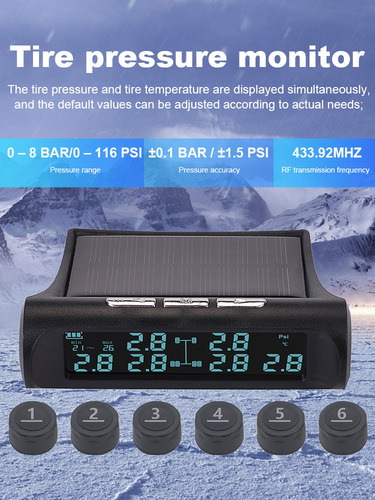Monitor De Pressão De Pneu De Carro Sem Fio 6 Sensores Exter - Imagem 2