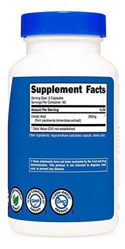 Suplemento Nutricost Ácido Ursólico 300mg 120 Cápsulas - Imagem 4