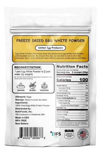 Orgnisulmte Ovo Branco Proteína Em Pó 8 Oz, Proteína De Ovo - Imagem 2