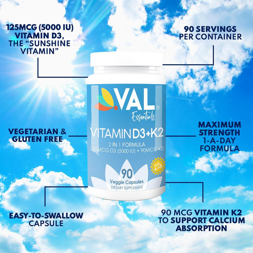Suplemento De Vitamina K2 + D3 Essentials Val - Alta Potênci - Imagem 3