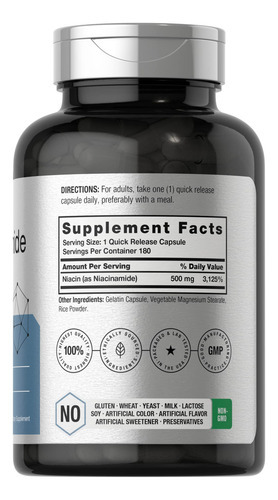 Suplemento Horbaach Flush Free Nicotinamida 500 Mg 180 Cápsu - Imagem 2