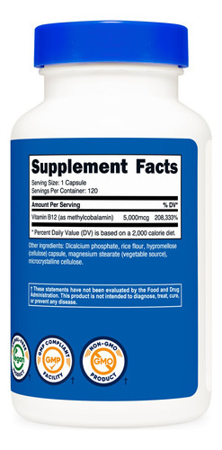 Suplemento Nutricost Vitamina B12 5000mcg 120 Cápsulas - Imagem 5