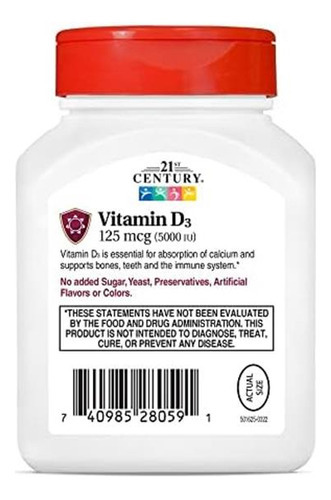 21st Century Healthcare Vitamina D3 125 Mcg (5.000 Ui) Cápsu - Imagem 7