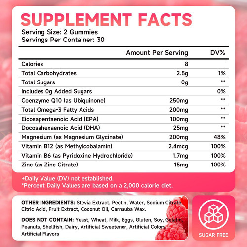 Coq10 Gummies Sem Açúcar 250mg, Suplementos De Coenzima Q10 - Imagem 2