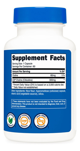Nutricost Cdp Colina (citicolina) 300 Mg, 60 Cápsulas Vegeta - Imagem 5