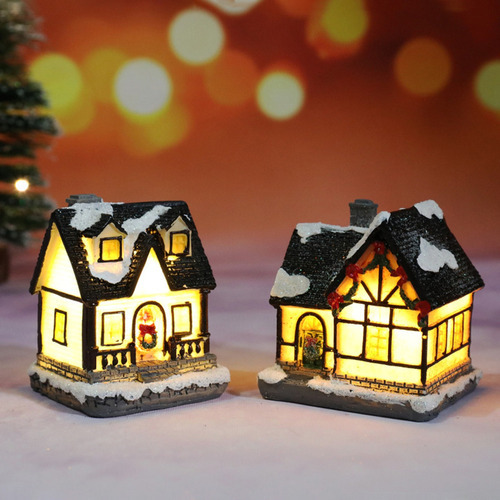 - 6 Peças De Led Em Miniatura Casa De Natal Iluminada Igreja - Imagem 4