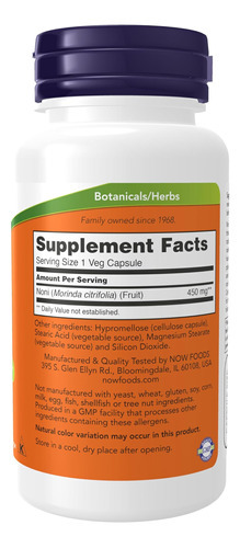 Now Foods Supplements, Noni (morinda Citrifolia) 450 Mg, Eli - Imagem 2