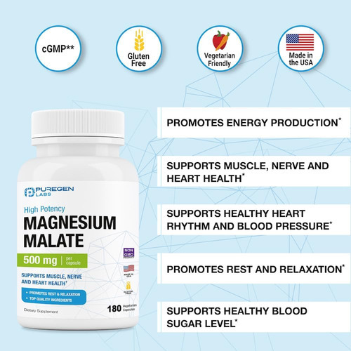 Puregen Labs Malato De Magnésio 500mg | Magnésio Elemental D - Imagem 3